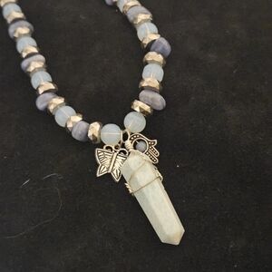 Blue and Silver Beaded Necklace with Pendant